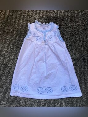 Sweet Dreams Baby Girl White Blue Embroidered Ruffle Dress 12M Heirloom
